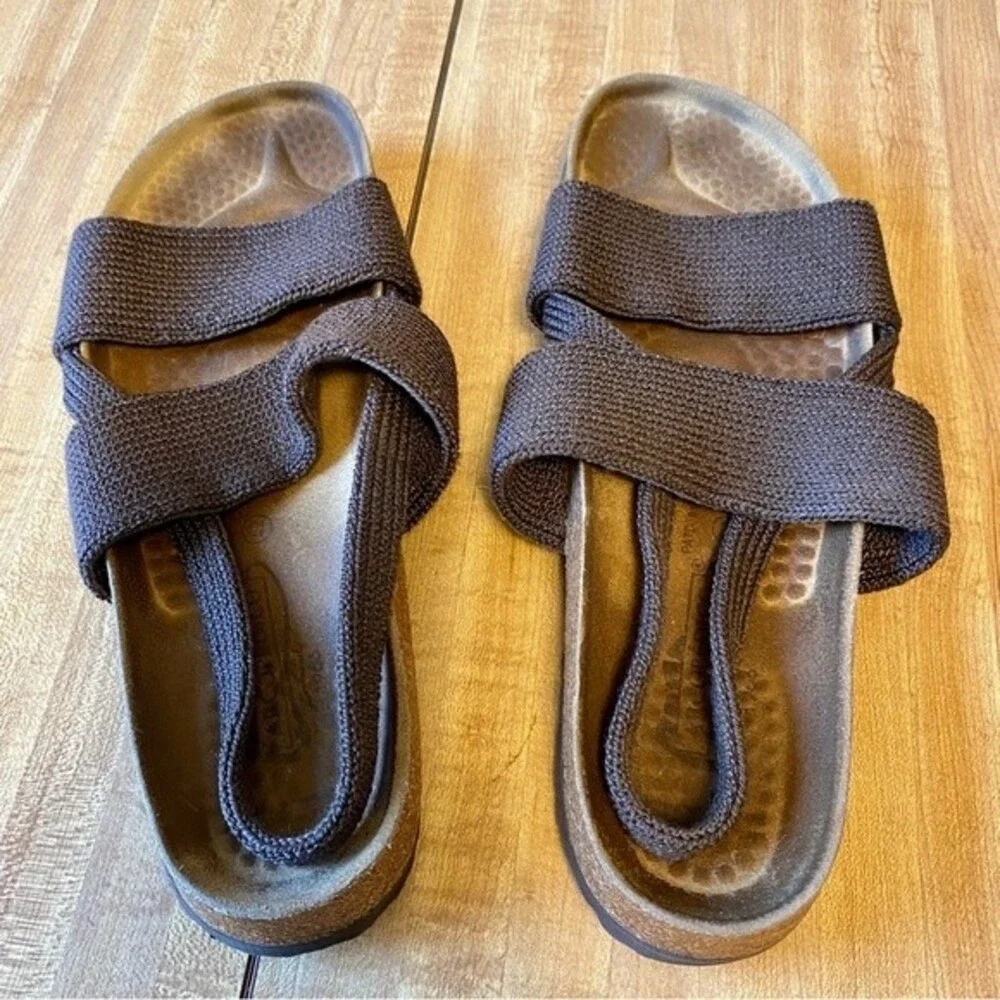 ARCOPEDICO Sandals Brown Knit Strap Woven Slingback Leather Cork Comfort Slides - Picture 4 of 10
